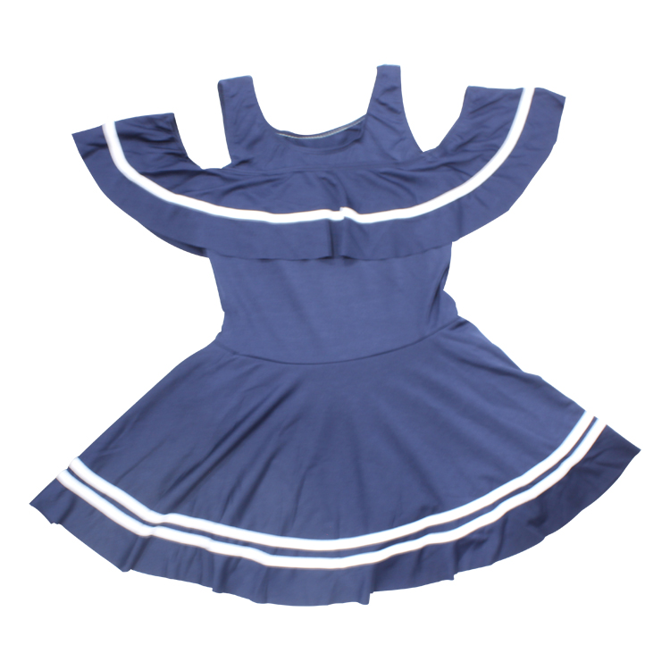 Girls Navy Ruched Flounce Off Shoulder One Piece Swimsuit Tummy Control Dress