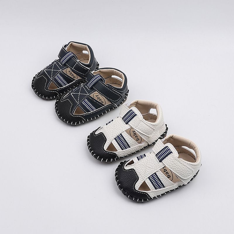 Baby Summer Pre‑Walker Sandals, Soft Non‑Slip Closed Toe Anti‑Collision Infant Shoes, Breathable Hook‑Loop Toddler Crib Sandals for Baby Boys 6‑12 Months Indoor Outdoor Daily Wear