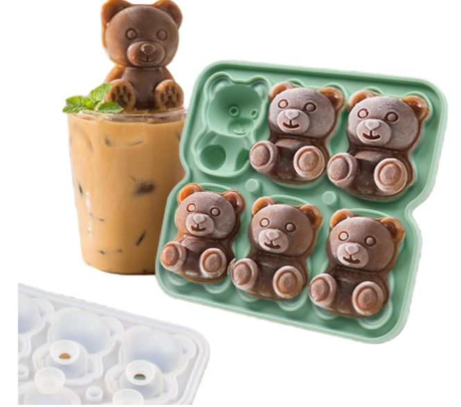 Bear Ice Cube Tray Mold - 3D Bear Shape Ice Cube Trays, Cute Ice Cube Molds for Whiskey Bourbon, 4-Hole Large Fun Shapes Ice Cube Trays, Funny Bear Gifts for Bear Lovers Women Men