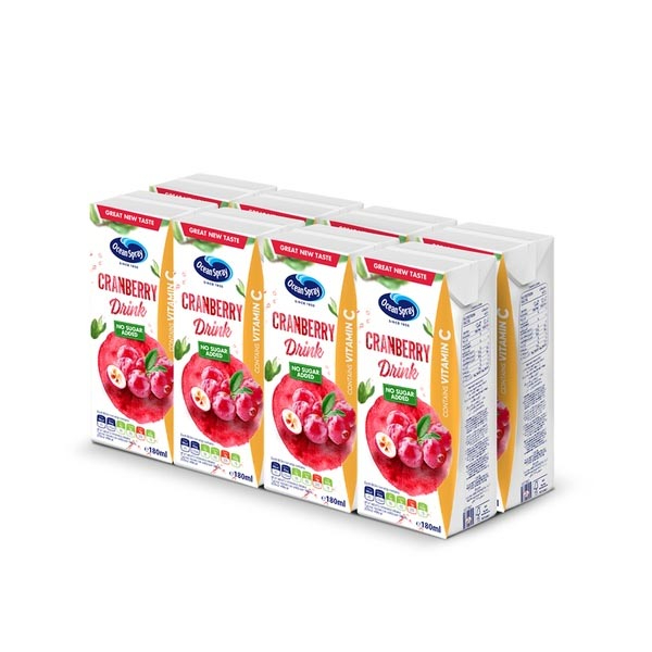 DX Ocean Spray Cranberry Mixed Fruit Drink No Sugar Added, 8 Packs of 180ml, Contains Vitamin C