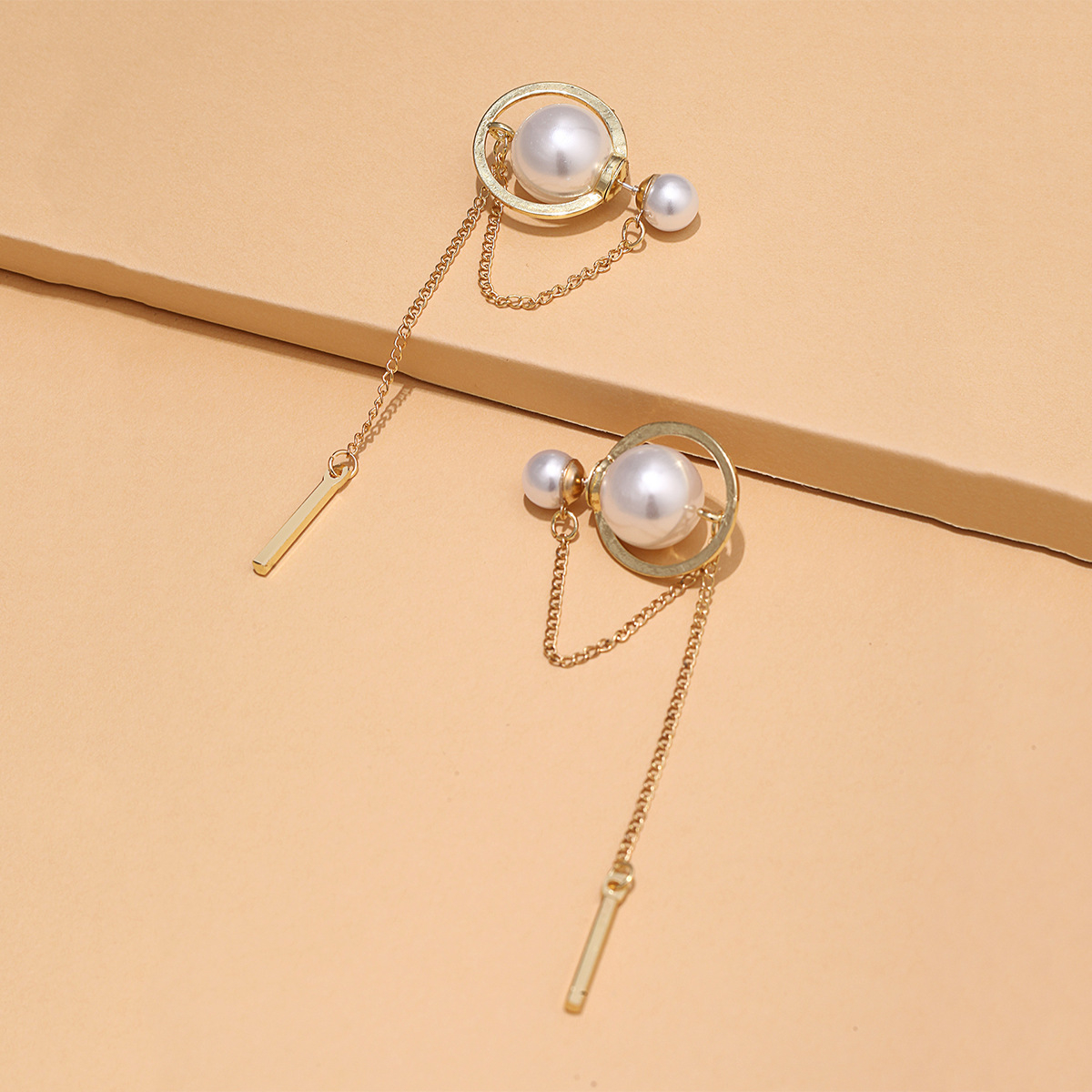 DF128 Faux Pearl Decor Tassel Drop Earrings