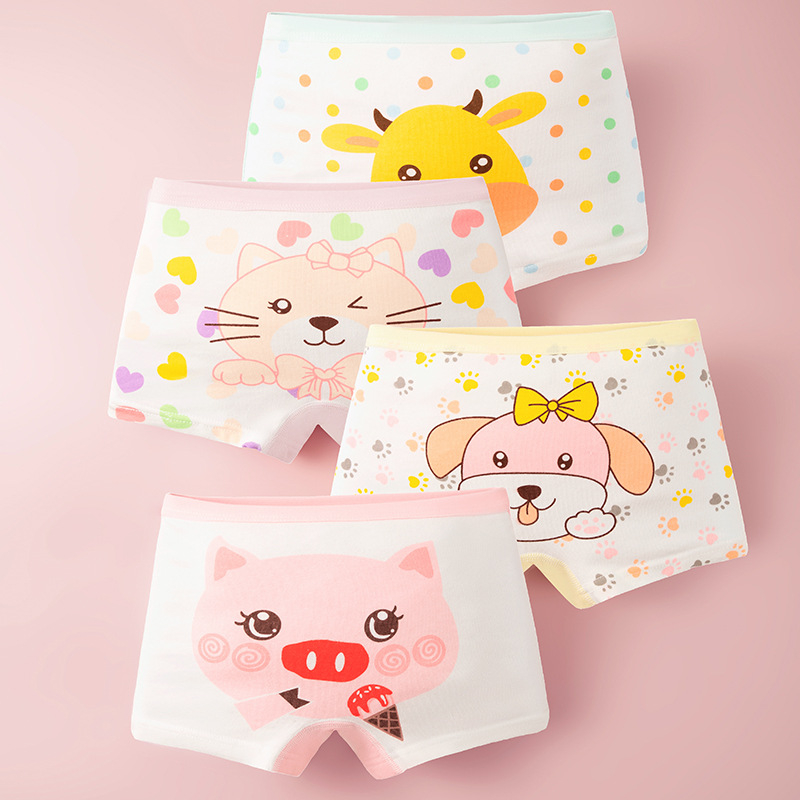4 Pcs Of Kid's Underwear Cartoon Squirrel Animal Boxers Briefs for Girls Breathable Antibacterial Panties Baby Girls Fashion
