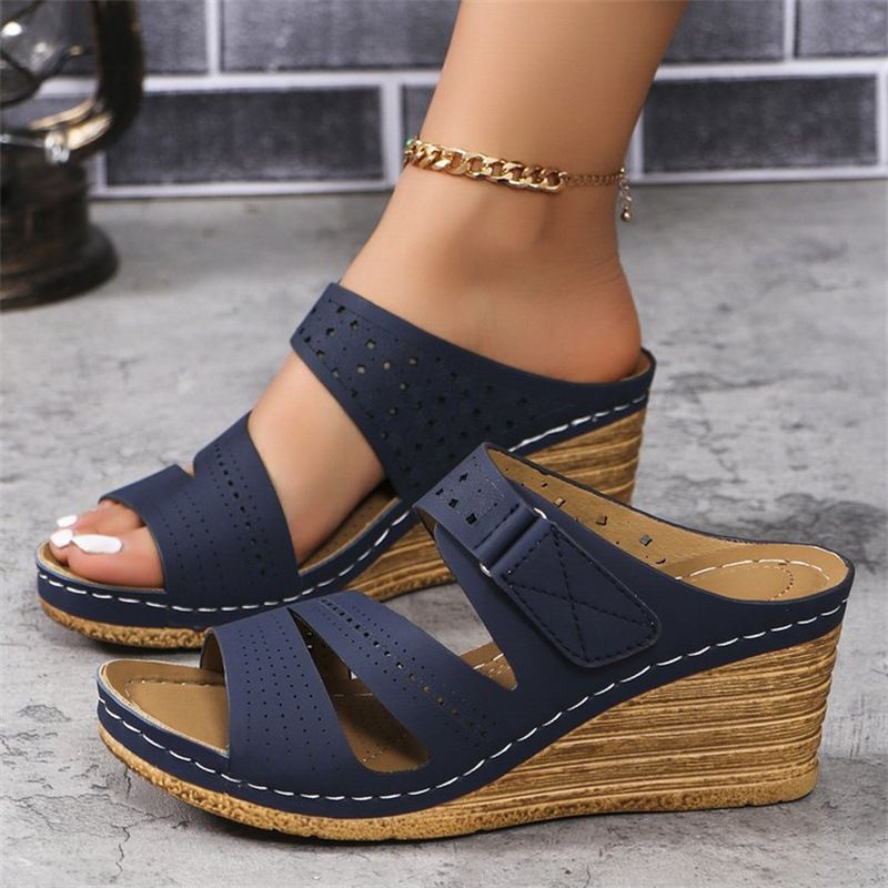 2024 new European and American sandals female hollowed-out car stitch wedge high heels large size slippers female 2024-1