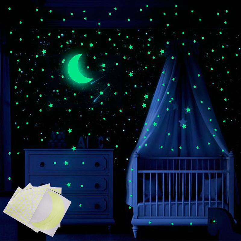 Self-Adhesive 3D Glow in The Dark Stickers, Glowing Moon, Dots, Stars and Shooting Stars Total 339 pcs for Kids Bedroom Decor, Luminous Ceiling Decal Create a Realistic Starry Sky