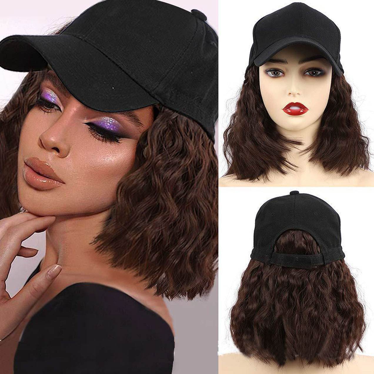 Fashionable and personalized baseball cap with fake short curly hair