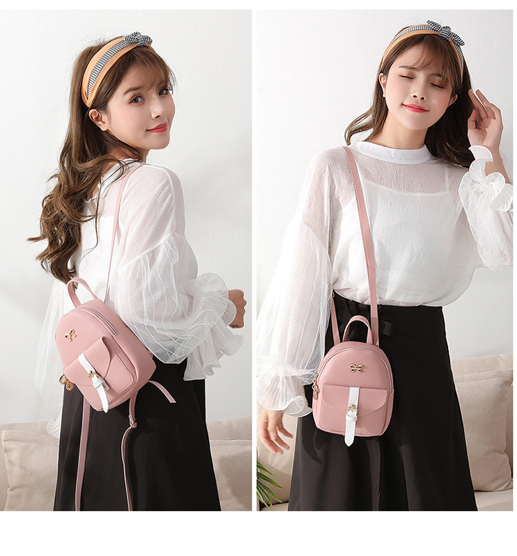 HWT05# Women's Mini Backpack Luxury PU Leather Kawaii Backpack Cute Graceful Bagpack Small School Bags for Girls Bow-knot Leaf Hollow
