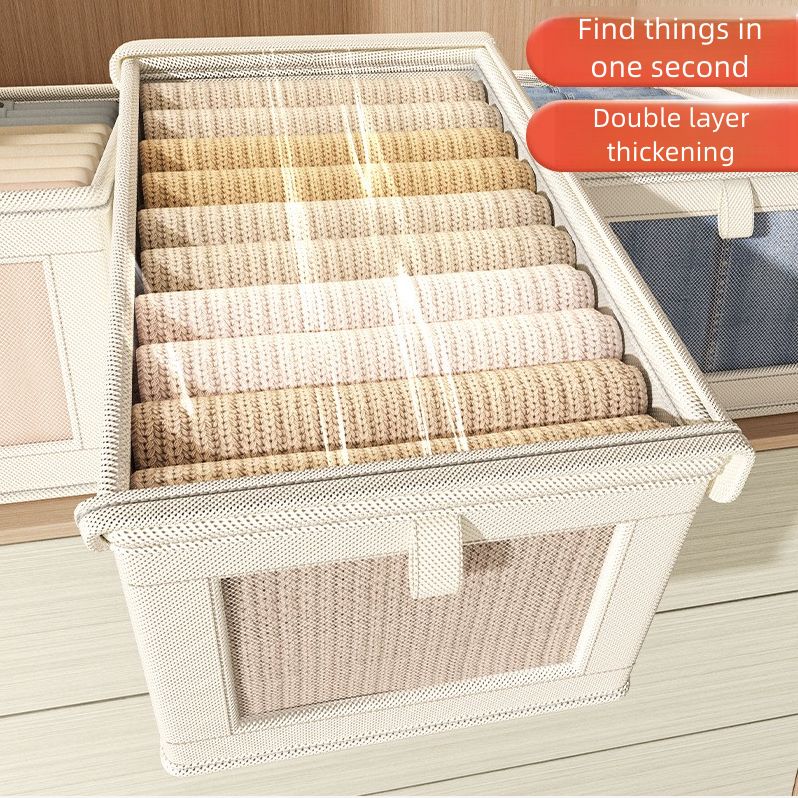 Oxford Cloth Window Visible Clothing with Lid Storage Box Household Clothing Fabric Storage Box Large Organizing Artifact Box Home Storage Organization Baskets Bins Containers Lidded Storage Bins