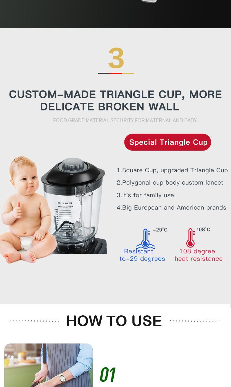 Timer function blender wall breaker food processor 2L pure copper motor