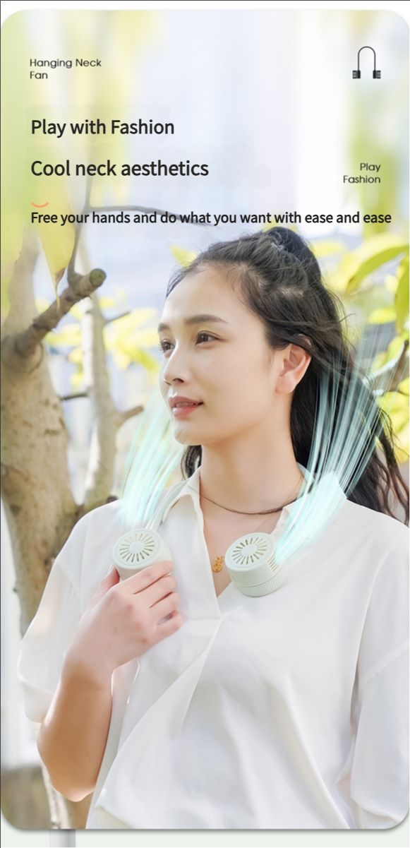 Portable neck fan, air conditioning fan, foldable neck fan, silent portable mini wearable battery powered USB charging 360 degree rotating fan