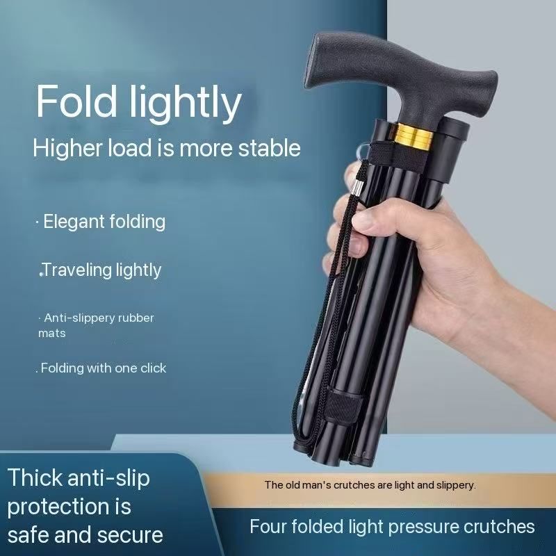 Aluminum alloy trekking poles foldable and extendable ultra-light four-section poles for cross-country hiking, outdoor walking sticks, portable elderly walking sticks