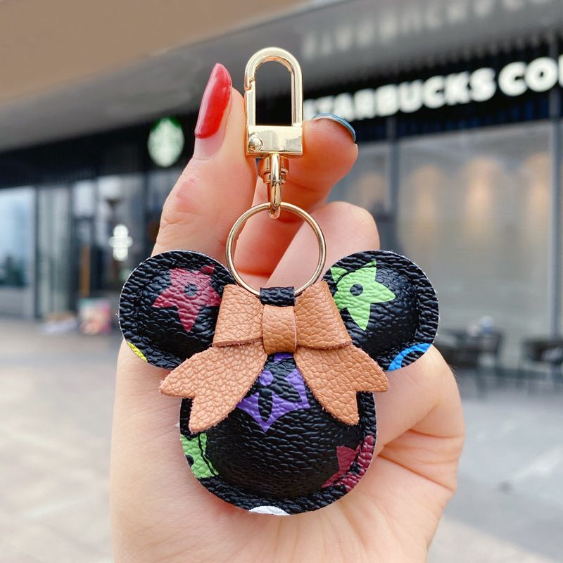 New PU Leather Mouse Keychain Female Fashion Tassel Hair Ball Wild Bag Pendant