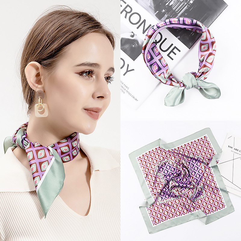 HH50-8 50*50cm Small Satin Square Head Scarf - Silk Like Floral Head Scarves Square Satin Hair Scarf Bandanas for Women