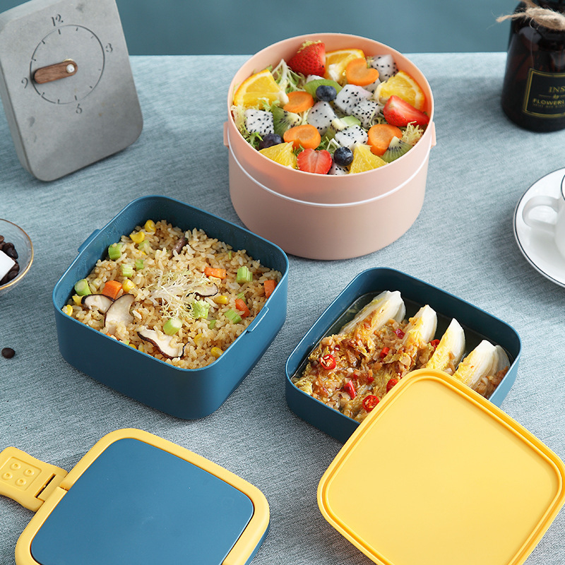 1300ml Portable 2 Layer Healthy Lunch Box Food Container Microwave Oven Lunch Bento Boxes With Cutlery Lunchbox