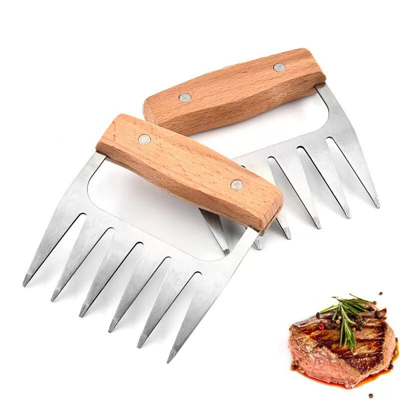 Stainless steel meat divider, meat tearer, bear claw fork barbecue multi-function deli chicken meat tearer, meat divider(1 Pair)