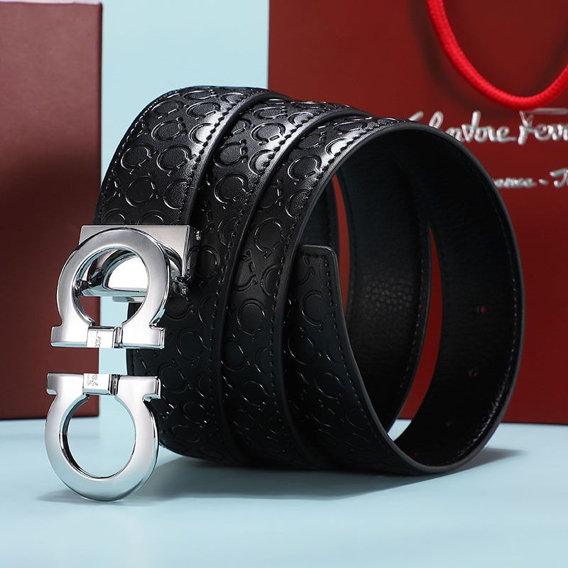 Men's Fashion Business Alloy Smooth Buckle Belt Casual Youth Genuine Leather Belt