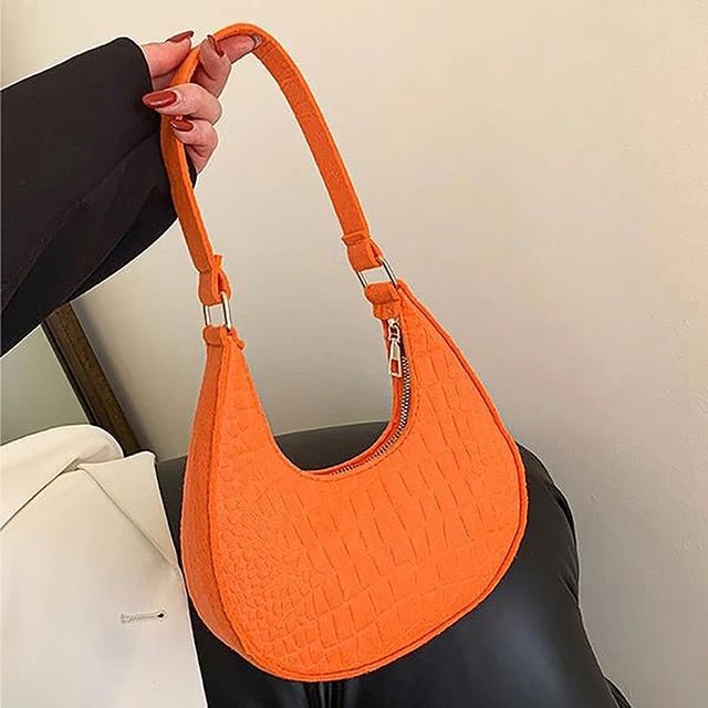 Candy Color Advanced Design Texture Armpit Handbags Felt Shoulder Bags For Women Women's Subaxillary Bag Purses Crescent BagOrange