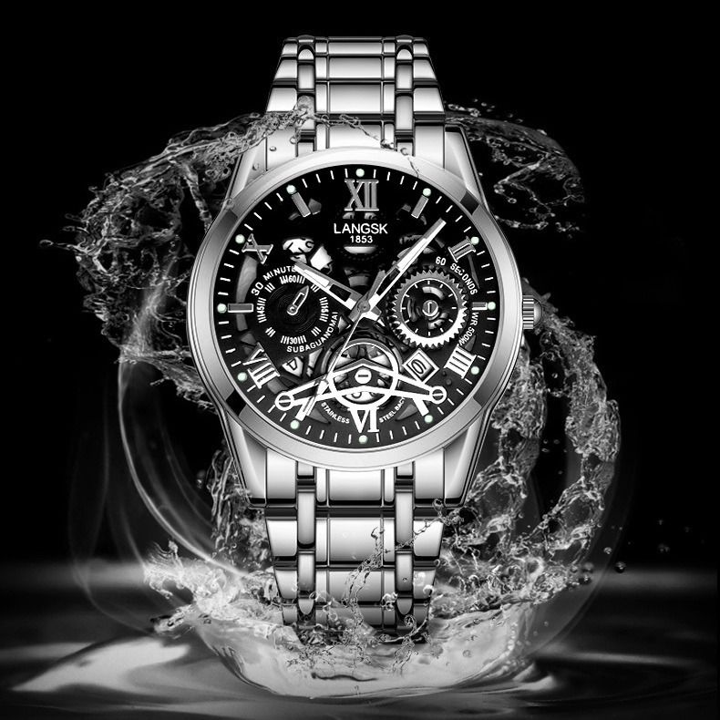 Quartz Mens Watches Stainless Steel Waterproof Watches for Men,Night Light Calendar Chronograph Watch for Men