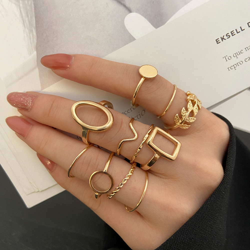 54478 Geometric Leaf Ring Set 11 pcs Creative Knuckle Midi Ring Sets For Woman Fashion Statement Jewelry