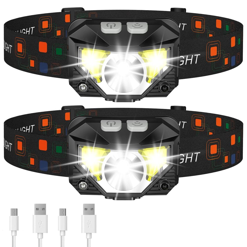 Headlamp Flashlight, 1200 Lumen Ultra-Light Bright LED Rechargeable Headlight with White Red Light,2-Pack Waterproof Motion Sensor Head Lamp,8 Modes for Outdoor Camping Running Hiking Fishing