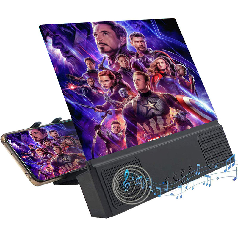 12'' Phone Screen Magnifier with Bluetooth Speaker, 3D HD Movies Amplifier Projector Cell Phone Screen Enlarger with Foldable Stand