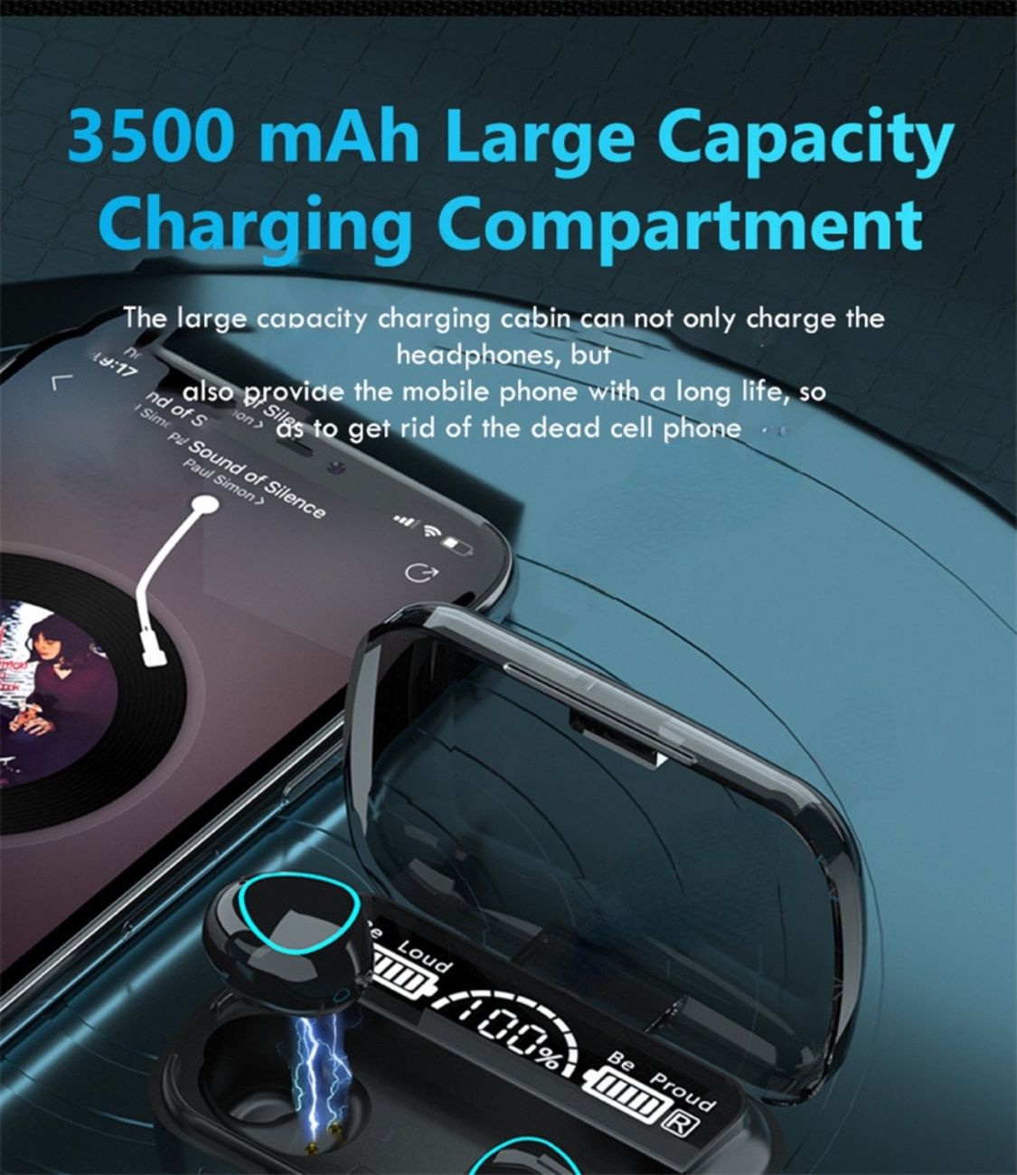 Bluetooth Earbuds with Long Battery Life, Large Capacity, Wireless, Noise-Canceling, Gaming TWS Earbuds for Esports and Sports, In-Ear