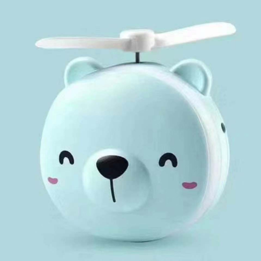 Pink Cartoon Pig Makeup Mirror Portable Rechargeable Led Light Makeup mirror Mini Fill Light Mirror Fan MirrorBLUE