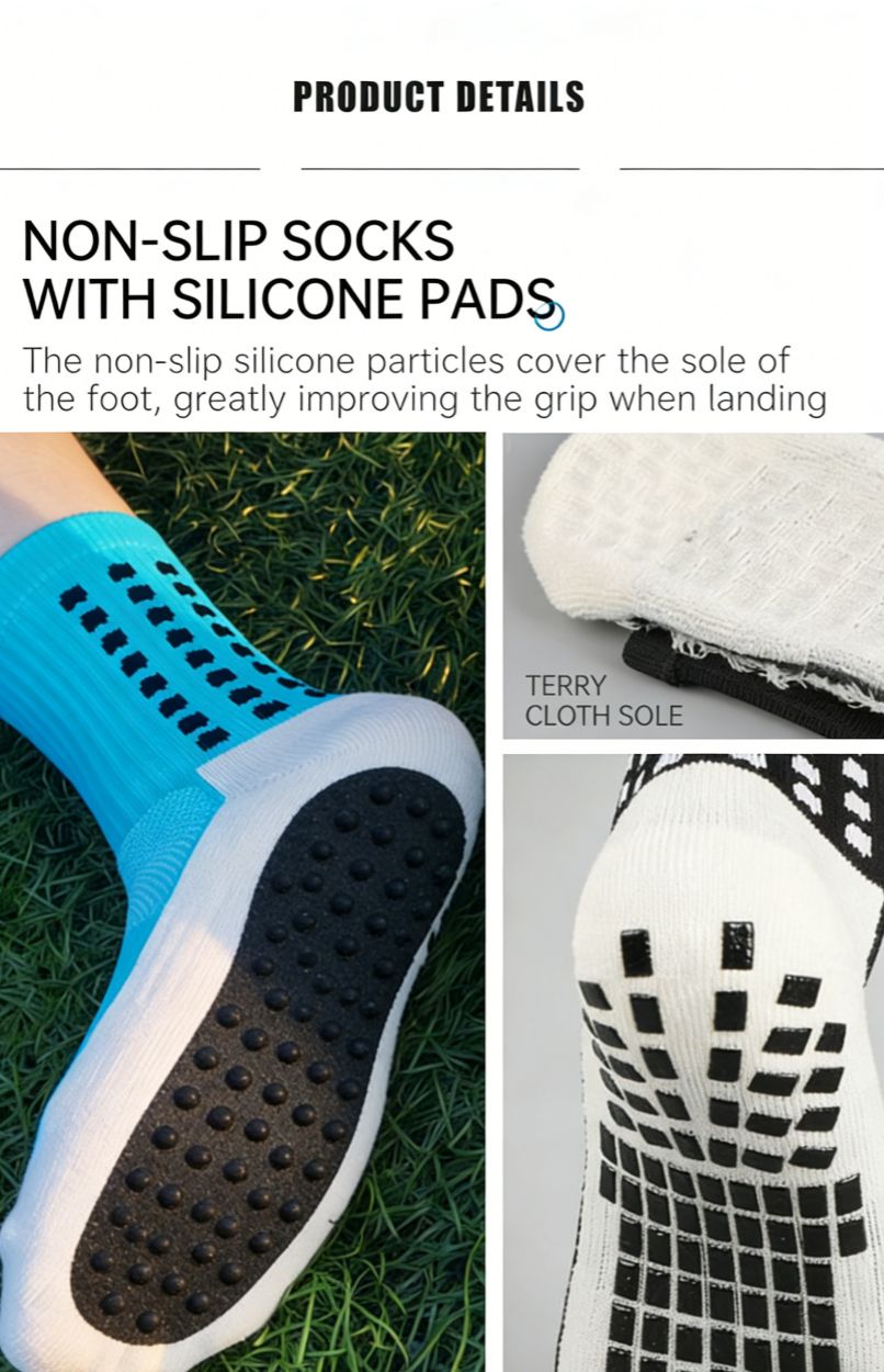 Non-Slip Grip Soccer Socks, Cushioned Mid-Calf Athletic Socks for Men, Anti-Slip Breathable Running Sports Socks with Grip for Football, Cycling, Hiking