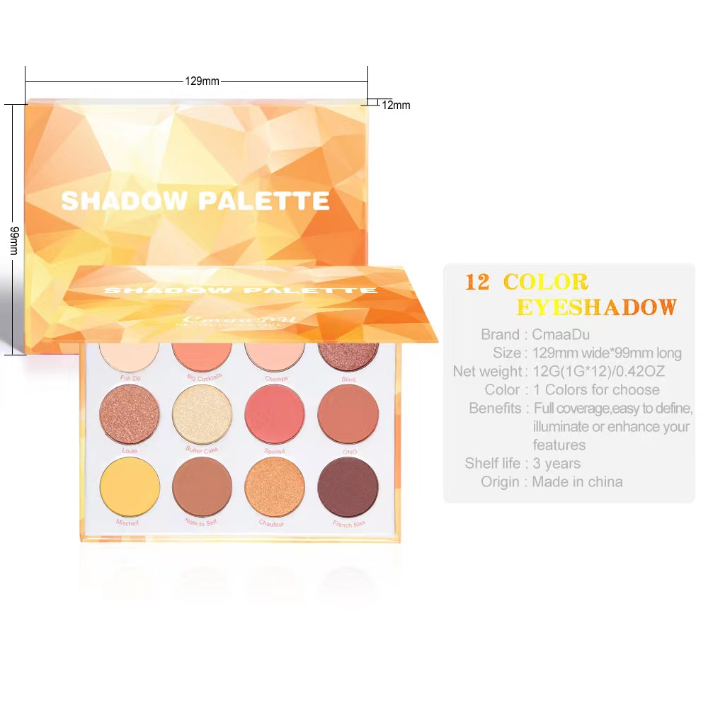 CmaaDu 12 Colors Eye Shadow Palette Makeup Matte Shimmer Glitter Powder Long lasting Waterproof Eyeshadow Pigment Board 