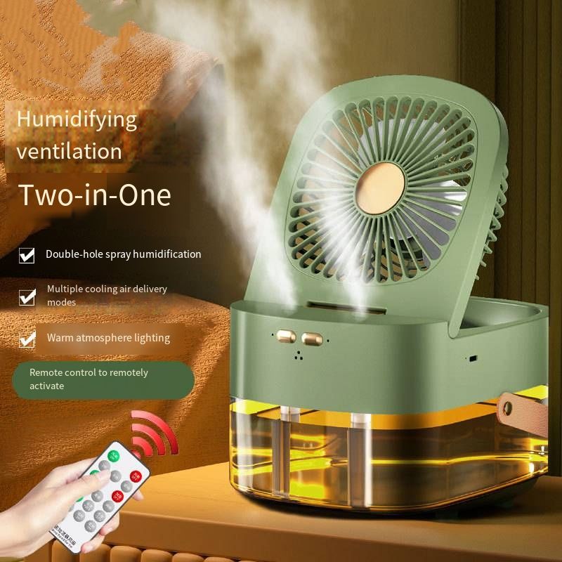USB Rechargeable Mini Cold Air Fan Remote Control Timing Mist Spray Humidifier Fan Strong Wind Silent Desktop Portable Cooling Fan