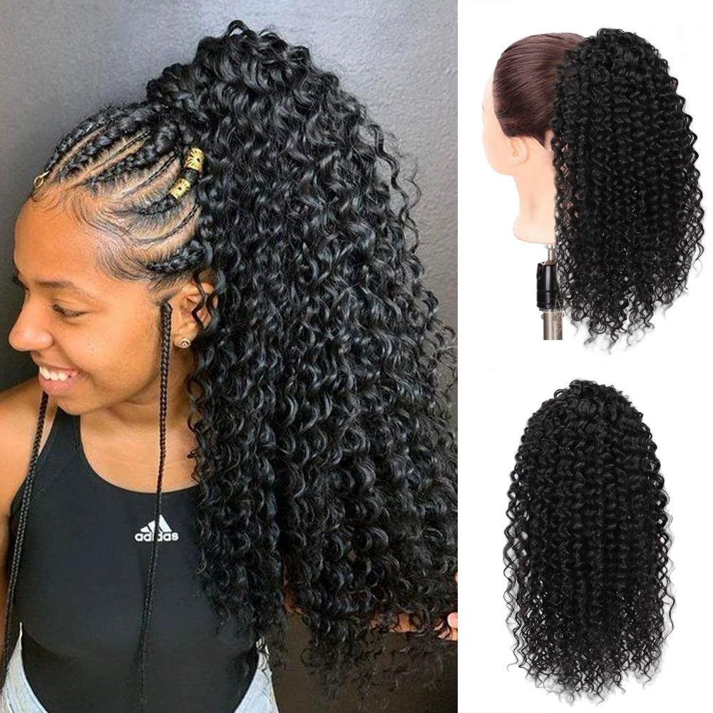 Drawstring Dreadlock Curly Ponytail Hair Extension, Textured Bouncy Curl Ponytail Wig Hair Bun, Easy Wear Synthetic Wrap Around Ponytail Hairpiece for Daily Party Hairstyle
