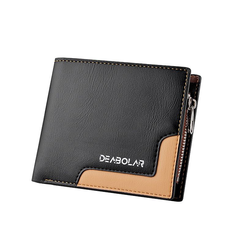 K3209 Men's New Short Three Fold Wallet Spliced Zipper Wallet