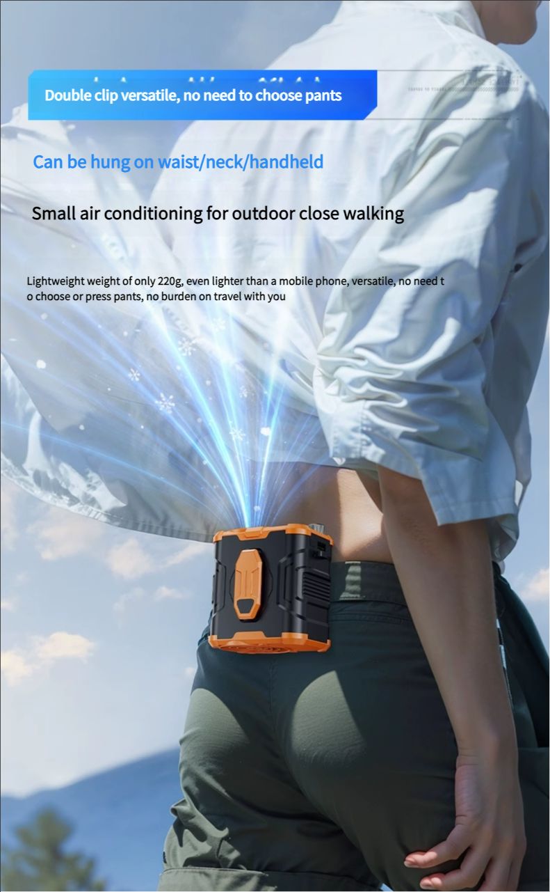 Hanging waist fan, portable clip, waist cooling device, high temperature outdoor construction site charging, powerful Xiaogongtian hanging neck, summer season kitchen refrigeration, air conditioning, clothing wearing, ultra long battery life