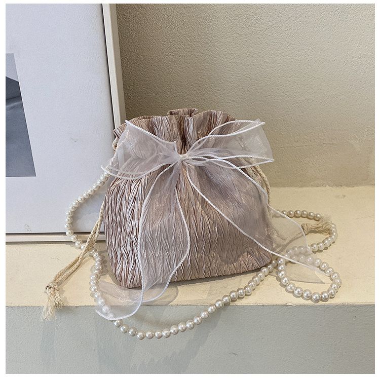 2025 Summer Trendy New Women's Bag, Pearl Pleated Crossbody Bag for Women, Fashion Versatile Single-Shoulder Bag, Korean Niche Texture Ladies' Bag