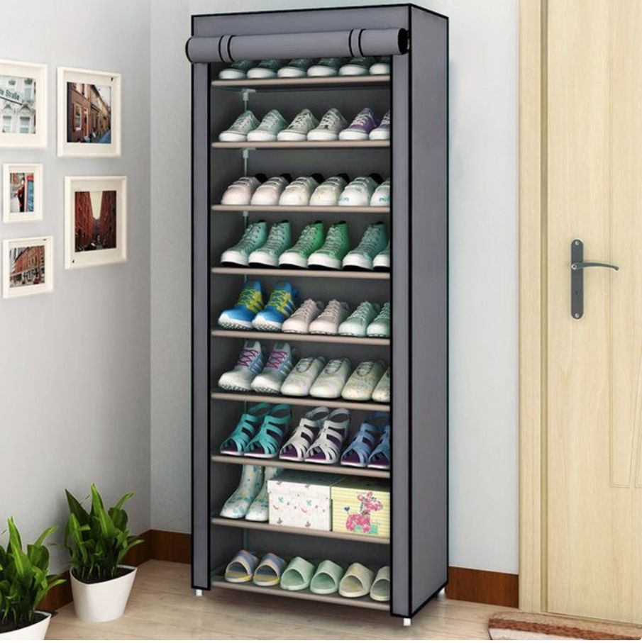 9 Tier Dust-proof Shoe Rack - Black/Greygrey