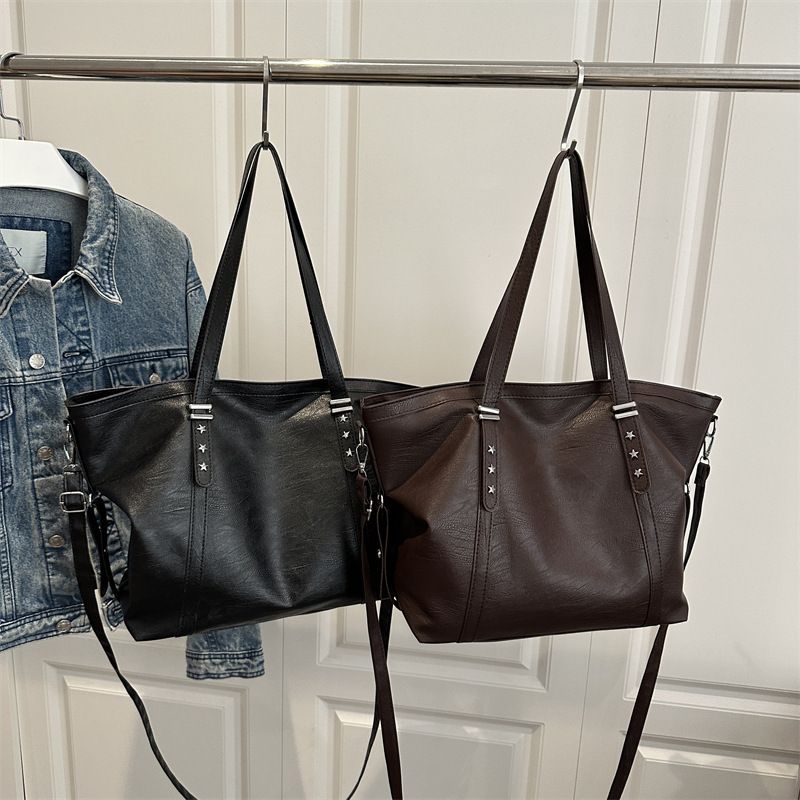 Versatile Solid Color Soft Leather Commuter Shoulder Bag, Textured Casual Large Capacity Tote Crossbody Handbag for Women