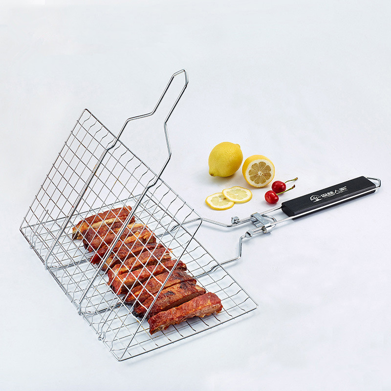 KW3023 Grill Basket,Stainless Steel Fish Grill Rack, Portable BBQ Grilling Basket Outdoor Grill Accessories Barbecue Grilling Basket for Meat, Steak, Shrimp, Vegetables, Chops