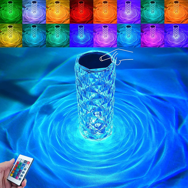 3/16 Colors Crystal Table Lamp Touch Remote Diamond Lamps Room Decor Atmosphere Bedside Night Light Desktop Projector Lights