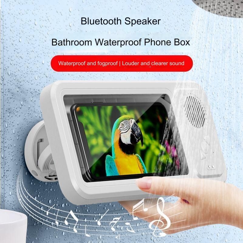 Retractable bathroom waterproof mobile phone box with Bluetooth speaker, punch-free 360° rotating mobile phone holder