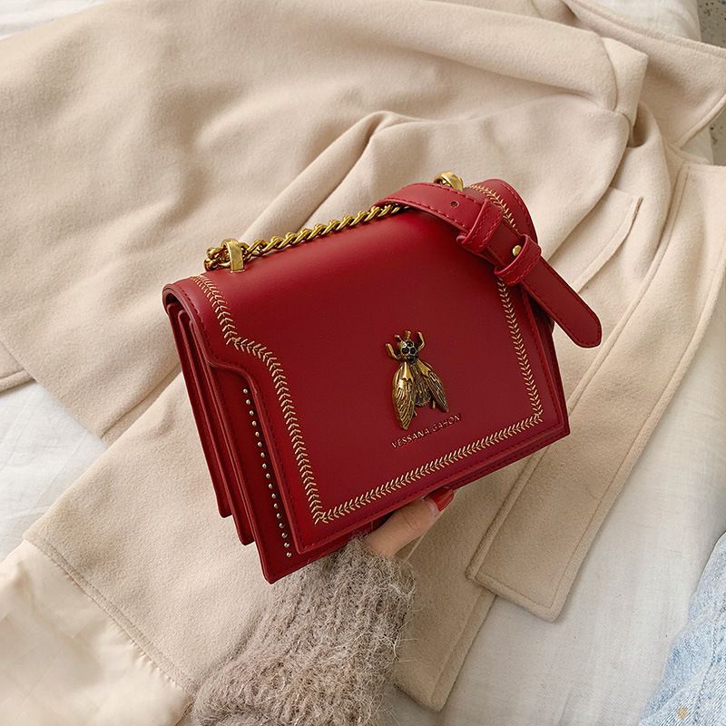 French women's bag 2024 summer new chain retro bee single shoulder tote bag contrasting color crossbody small square bag