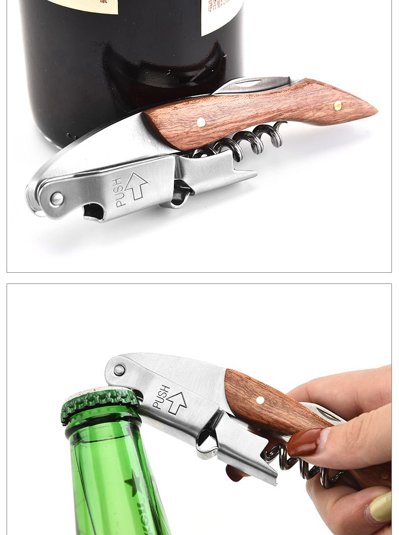 Creative Haima Knife Red Wine Bottle Opener Multi functional Stainless Steel Pear Wood Wine Beer Bottle Starter Wine Opener
