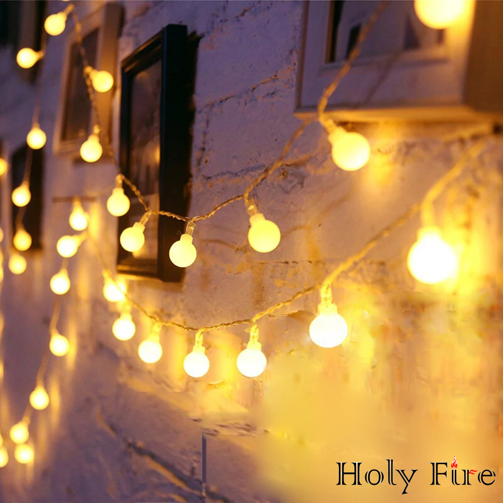Holy Fire USB Power LED Ball Garland Lights Fairy String Waterproof Outdoor Lamp Christmas Holiday Wedding Party Lights Decoration