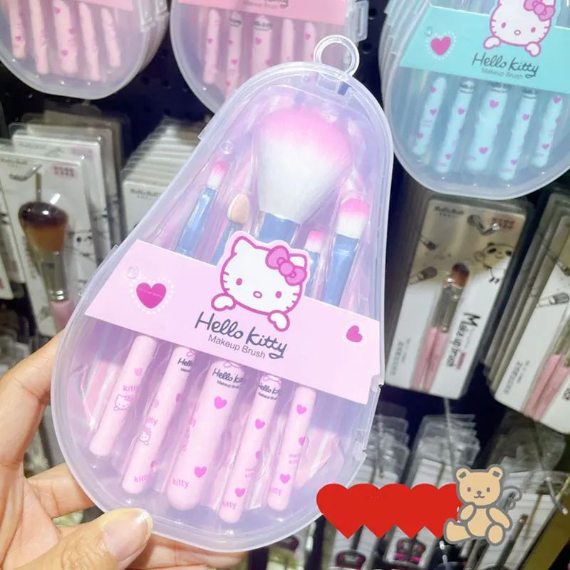 Sanrio Makeup Brush Set Hello Kitty Anime Fashion Jewelry Blush Eyebrow Lip Eyeshadow Brush Beauty Tools Girls Gift With Box
