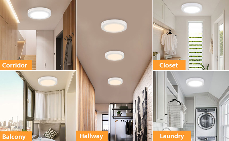 Leopard Cat LED Recessed Mount Panel Ceiling Light Fixtures - 6W 12W 18W 24W Tri-Color Dimming Flat Circular Surface Mount Downlight for Closet/Corridor/Staircase/Kitchen/Basement Lighting