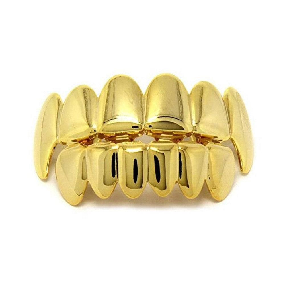 hip-hop gold braces TeethGrillz real gold electroplated braces hip-hop grillz tooth grillzGold fangs set