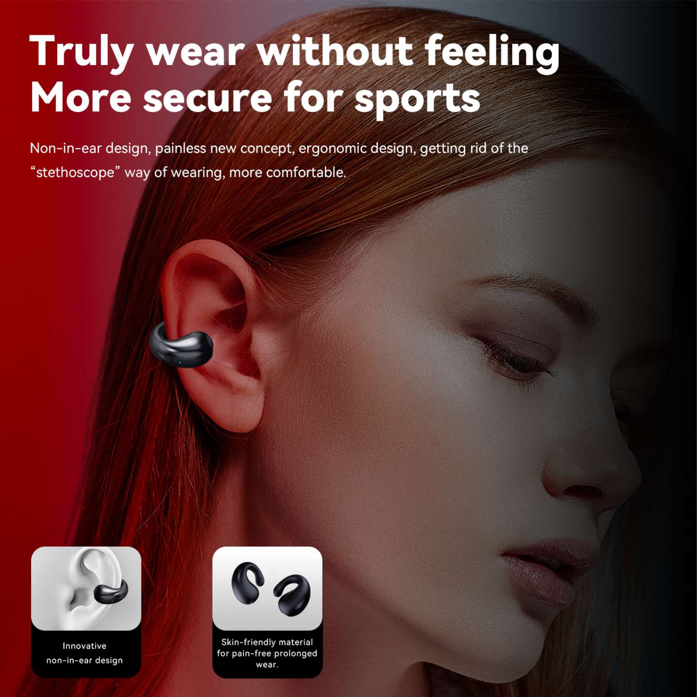 YYK-Q92 Wireless Ear Clip Bone Conduction Headphones Waterproof Bluetooth Open Ear Earbuds Cycling Earpiece Noise Canceling Headset Sports Bluetooth 5.0 Earphones Headset for Driving