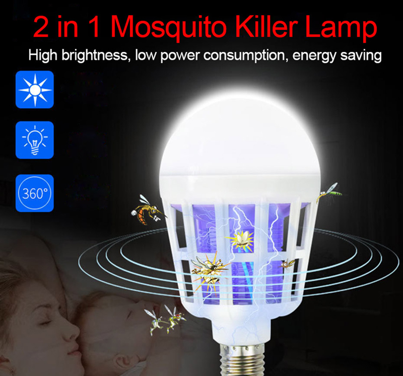 220V E27 UV LED Bulb 9W Mosquito Killer Lamp 2 In 1 Mosquito Trap Insect Killer Light Bulb Fly Bug Zapper Night Light For Baby