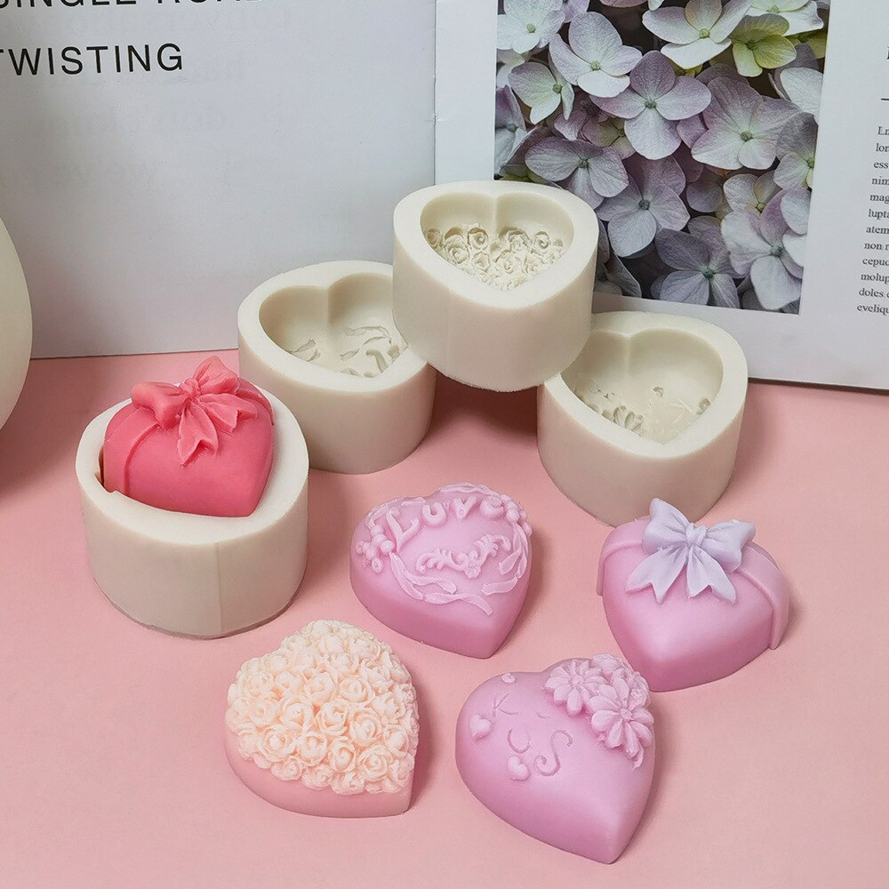 A00167 Silicone Soap Mold Love Heart Rose Chocolate Mold Candle Polymer Clay Mold Handicraft DIY Soap Base Mold Gift for Girl