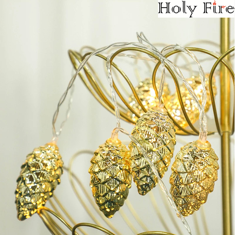 Holy Fire 1.5M 10 Led Pine Cone Fairy Lights Christmas Decoration 2023 Festoon Tree Decor Christmas Lights New Year's 