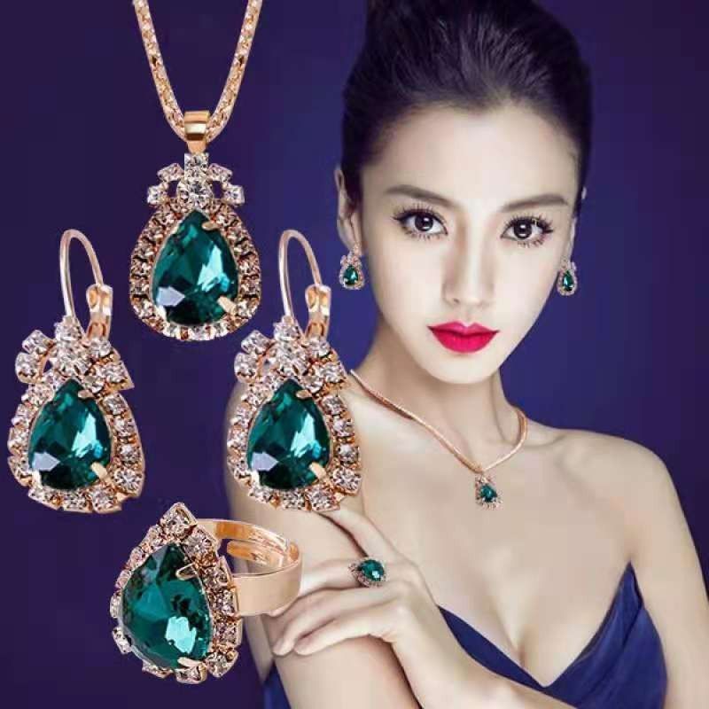 4pcs/set Fashion Ladies Jewelry Set Romantic Heart Bridal Wedding Necklace Ring Set Anniversary Birthday Valentine's Day Gift