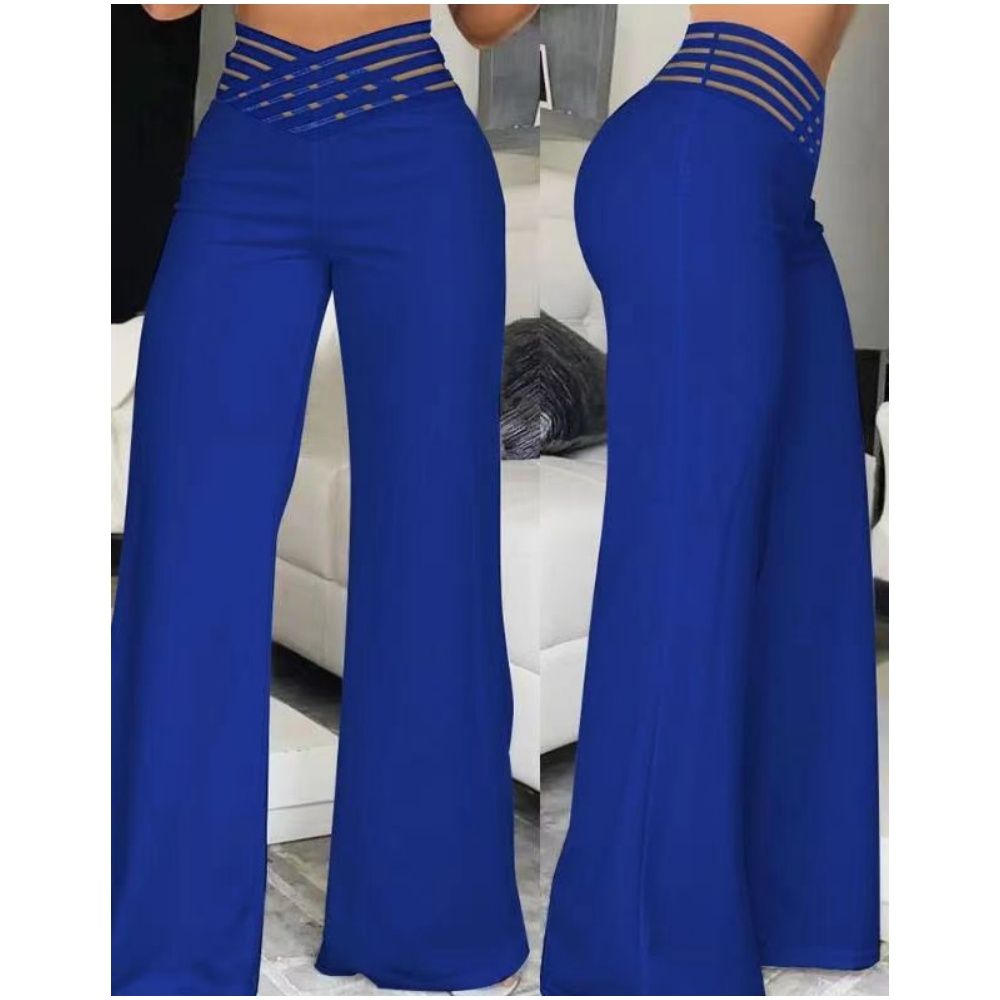 Women's cut-out belt pants temperament commuter micro cut pants high waist casual wide leg pants